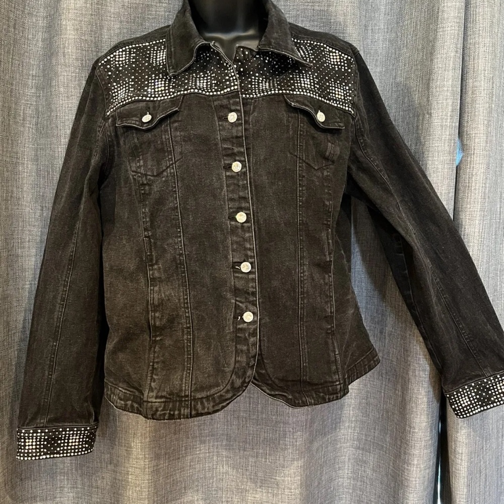 Christine  Alexander Black Bedazzled Jean Jacket   Size XL
